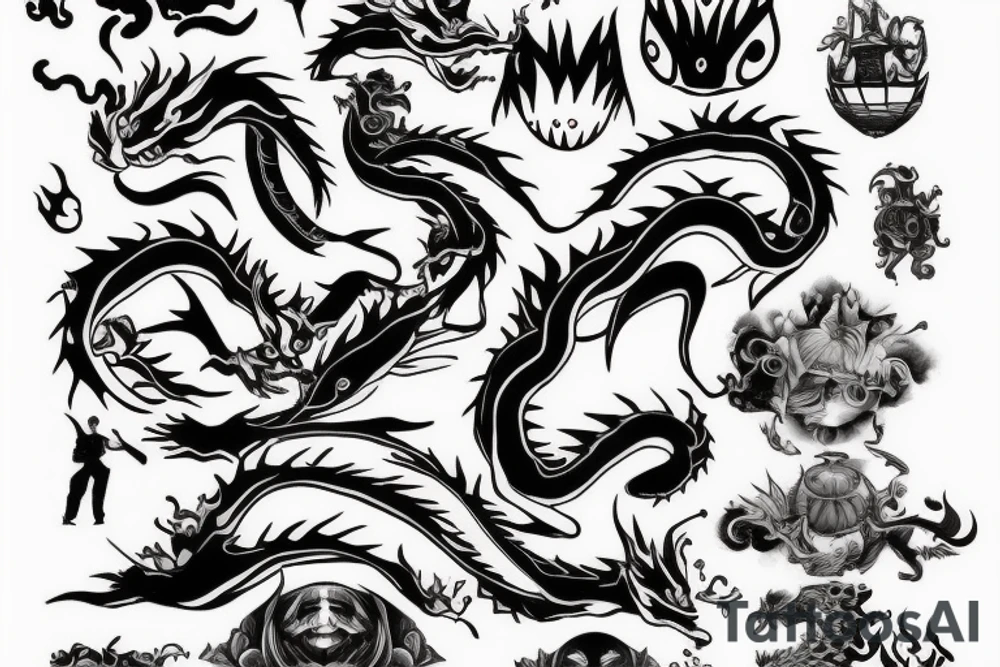 Dragon and cartoon moving castle tattoo idea