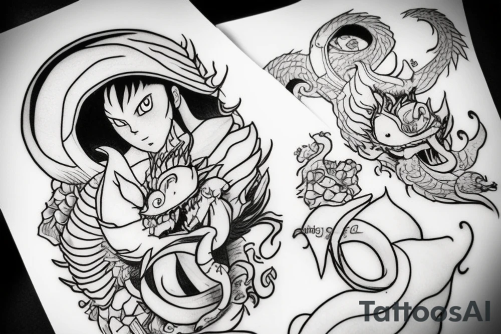 Dragon and cartoon moving castle that flies to the moon tattoo idea