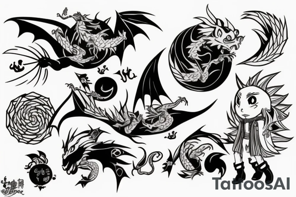 Dragon and cartoon moving castle that flies to the moon tattoo idea