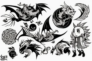 Dragon and cartoon moving castle that flies to the moon tattoo idea