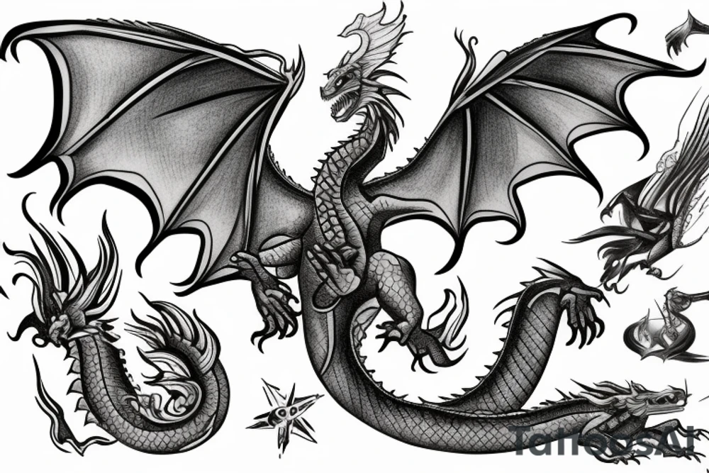 dragon flying to the moon tattoo idea