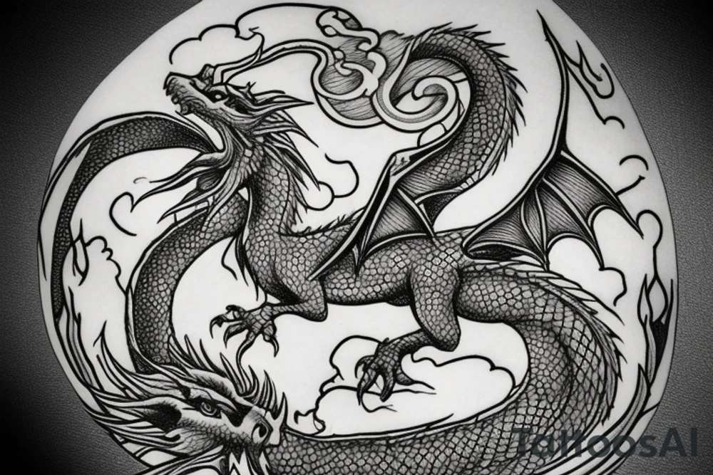 dragon flying to the moon tattoo idea