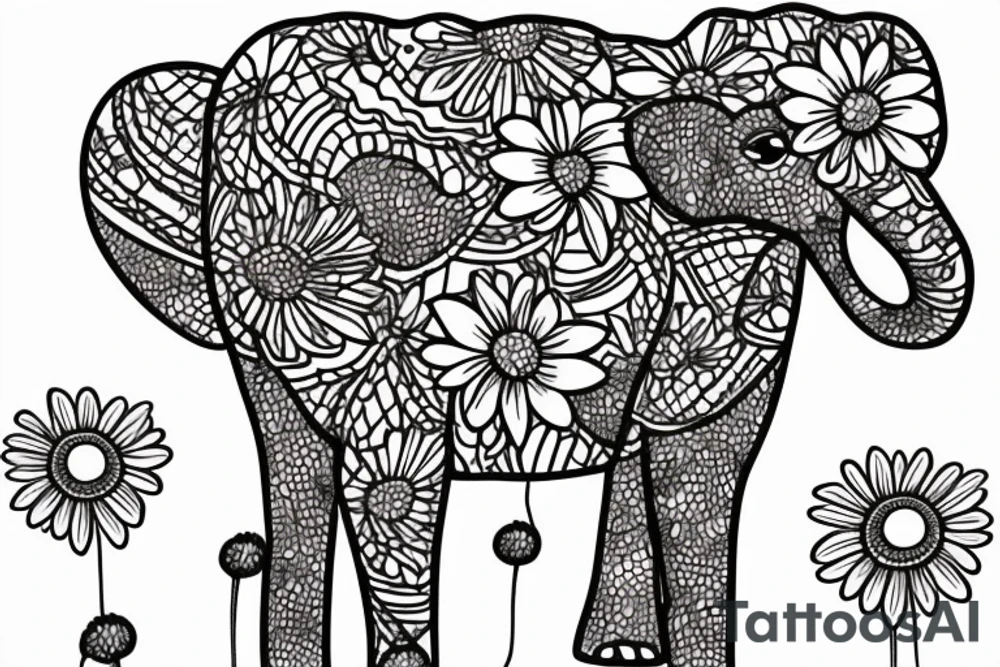 elephant holding a daisy tattoo idea