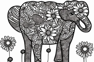 elephant holding a daisy tattoo idea
