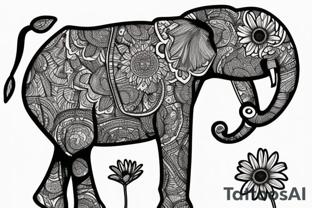 elephant holding a daisy tattoo idea