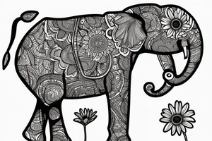 elephant holding a daisy tattoo idea