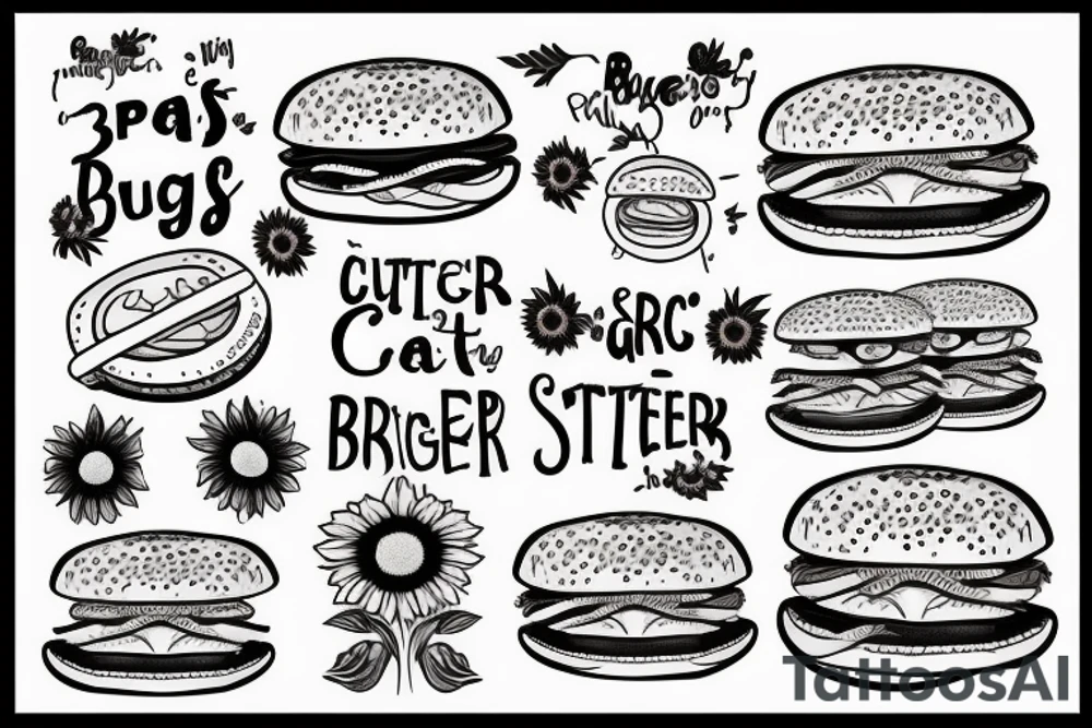 cat with burgers and a sunflower tattoo idea