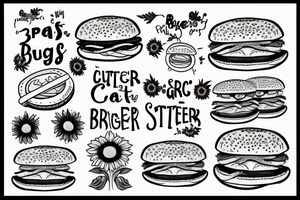 cat with burgers and a sunflower tattoo idea