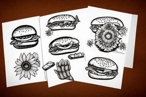 cat with burgers and a sunflower tattoo idea