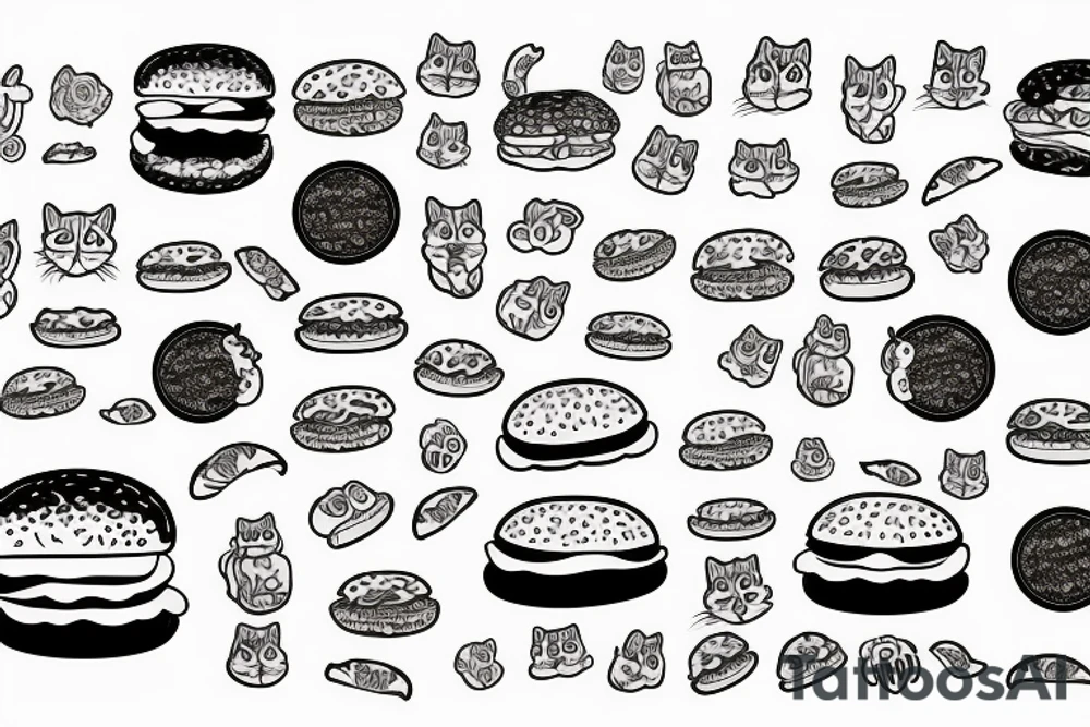 cat with burgers and a sunflower tattoo idea