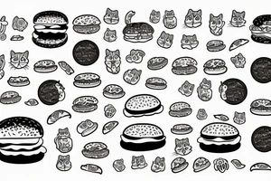 cat with burgers and a sunflower tattoo idea