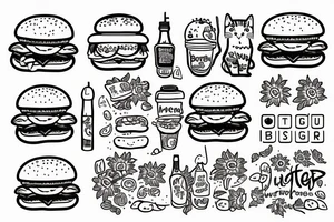 cat with burgers and a sunflower tattoo idea
