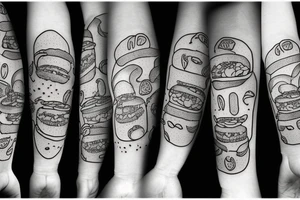 cat, mushrooms and burgers tattoo idea