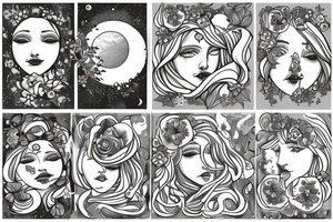 Virgo maiden with moon and poppy flowers tattoo idea