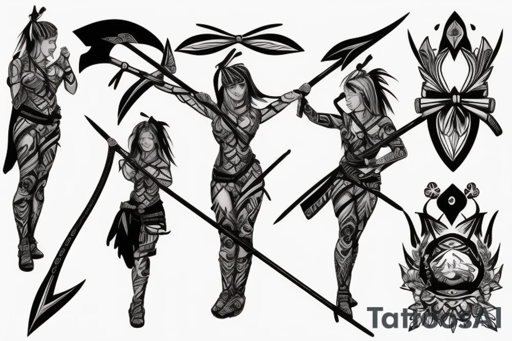 Warrior girl with bow and arrow tattoo idea
