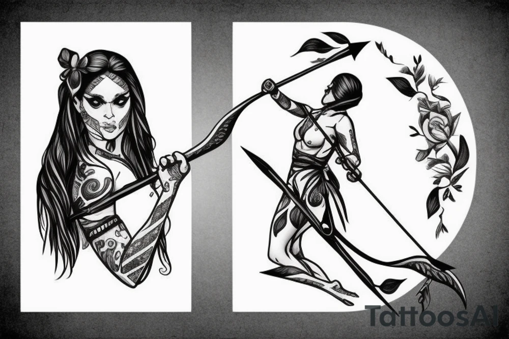 Warrior girl with bow and arrow tattoo idea
