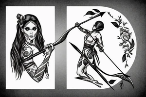 Warrior girl with bow and arrow tattoo idea