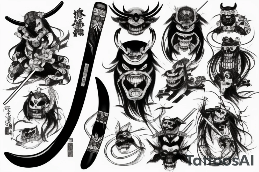 Japanese Demon katana tattoo idea