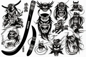 Japanese Demon katana tattoo idea