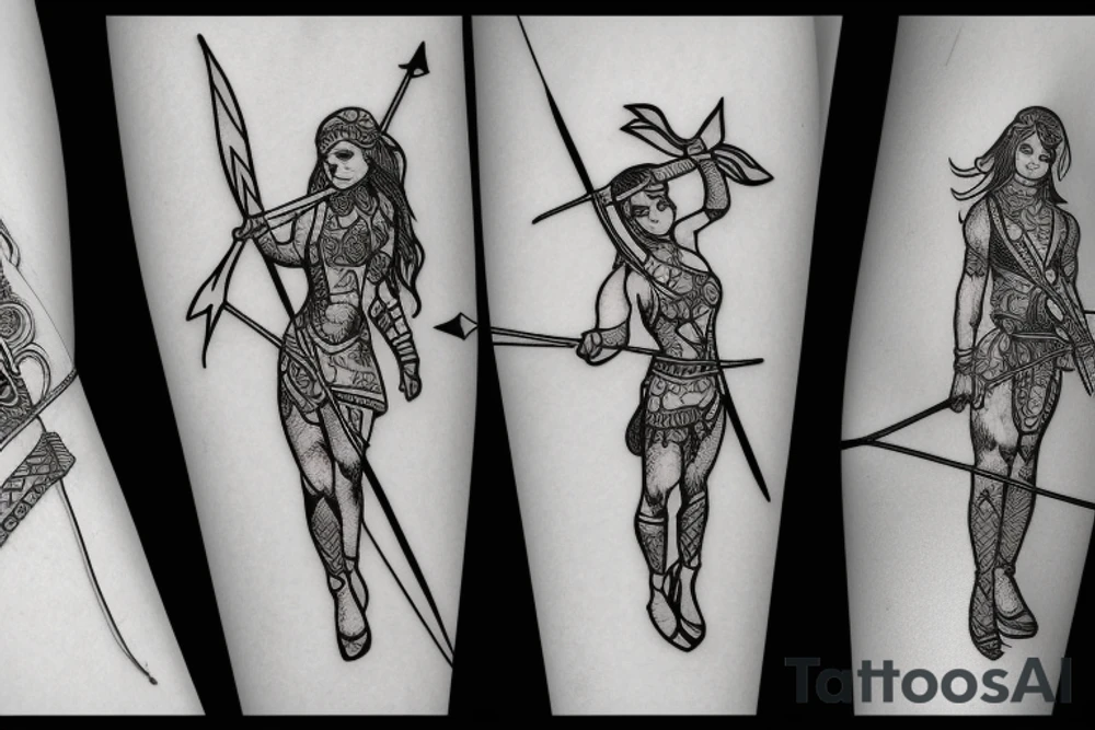 Warrior girl with bow and arrow tattoo idea