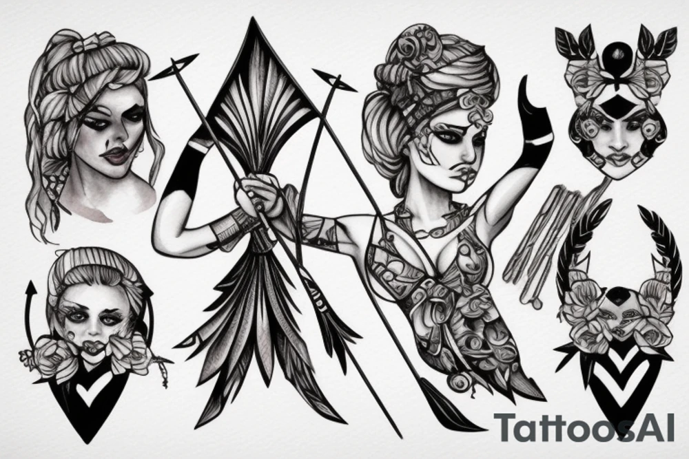Warrior girl with bow and arrow tattoo idea