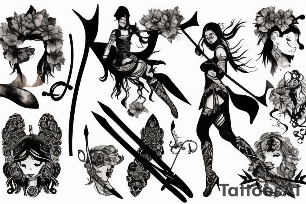 Warrior girl with bow and arrow tattoo idea