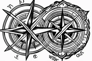 Wolves surrounding a trident with a compass involved tattoo idea