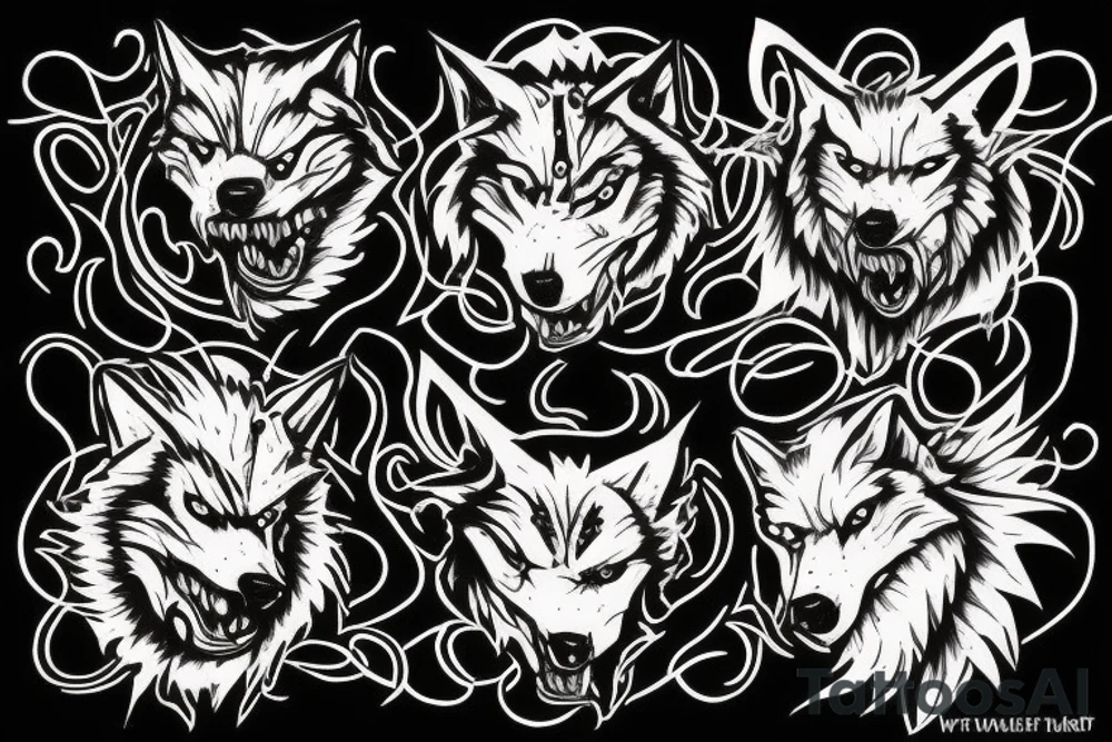 Wolves surrounding a trident tattoo idea