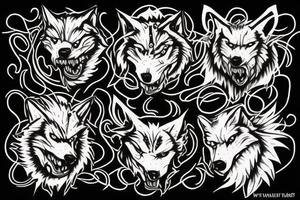 Wolves surrounding a trident tattoo idea