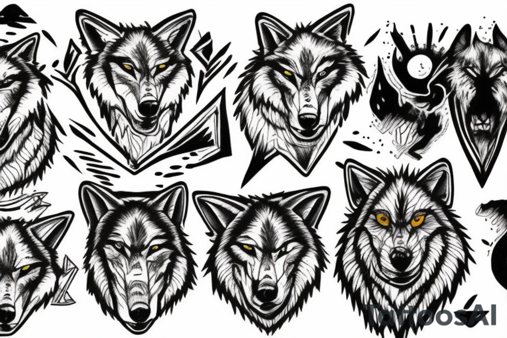 Wolves surrounding a trident tattoo idea