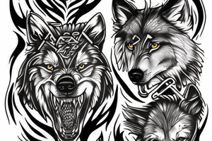 Wolves surrounding a trident tattoo idea