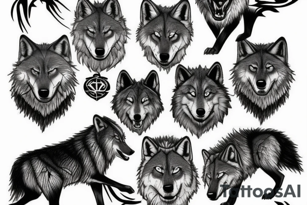 Wolves surrounding a trident tattoo idea