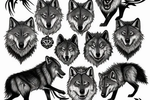 Wolves surrounding a trident tattoo idea