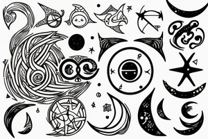Pisces sign
Trident
Moon
Pisces constellation tattoo idea