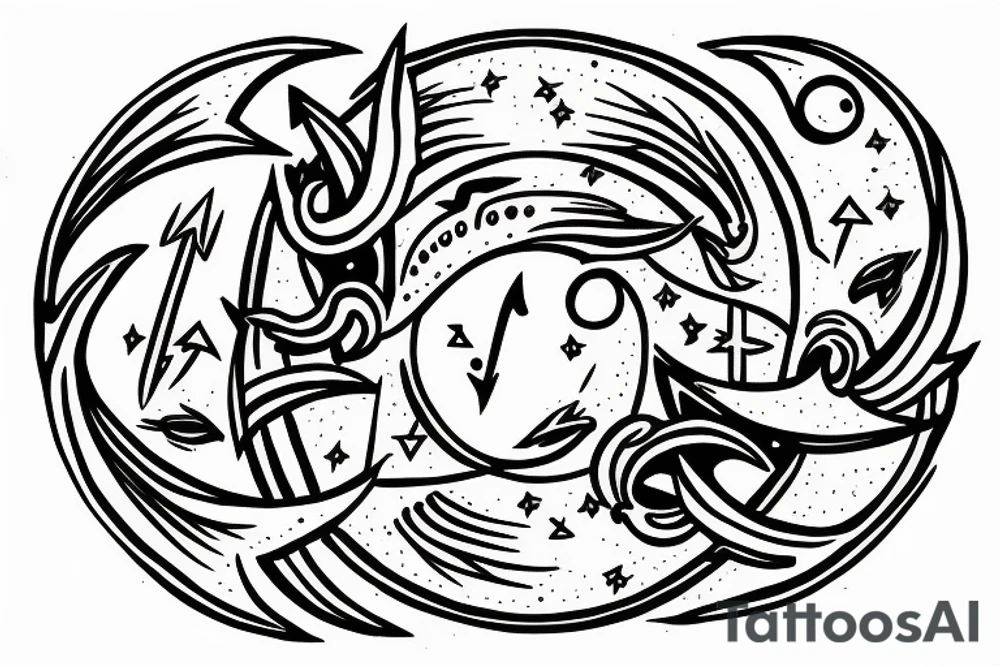 Pisces sign
Trident
Moon
Pisces constellation tattoo idea