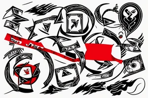 one red tape which walks around the left arm tattoo idea