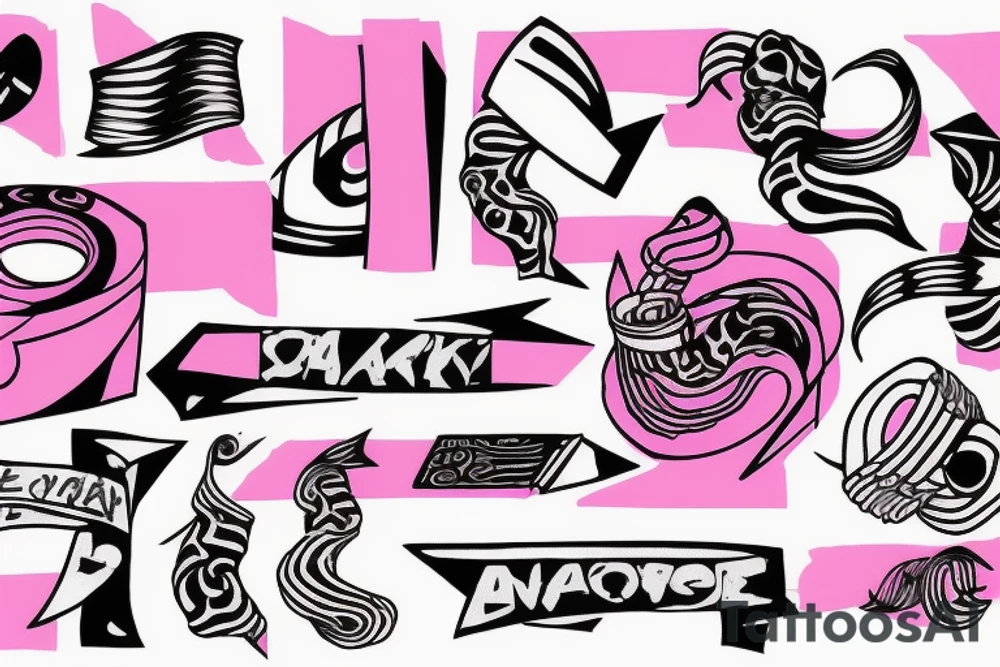 only one pink tape with shadows which walks around the left arm with no other tattoos tattoo idea