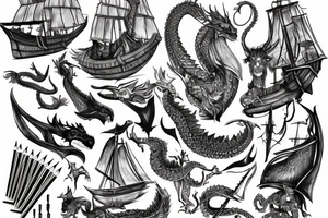 Viking ship devoured by nordic dragon tattoo idea