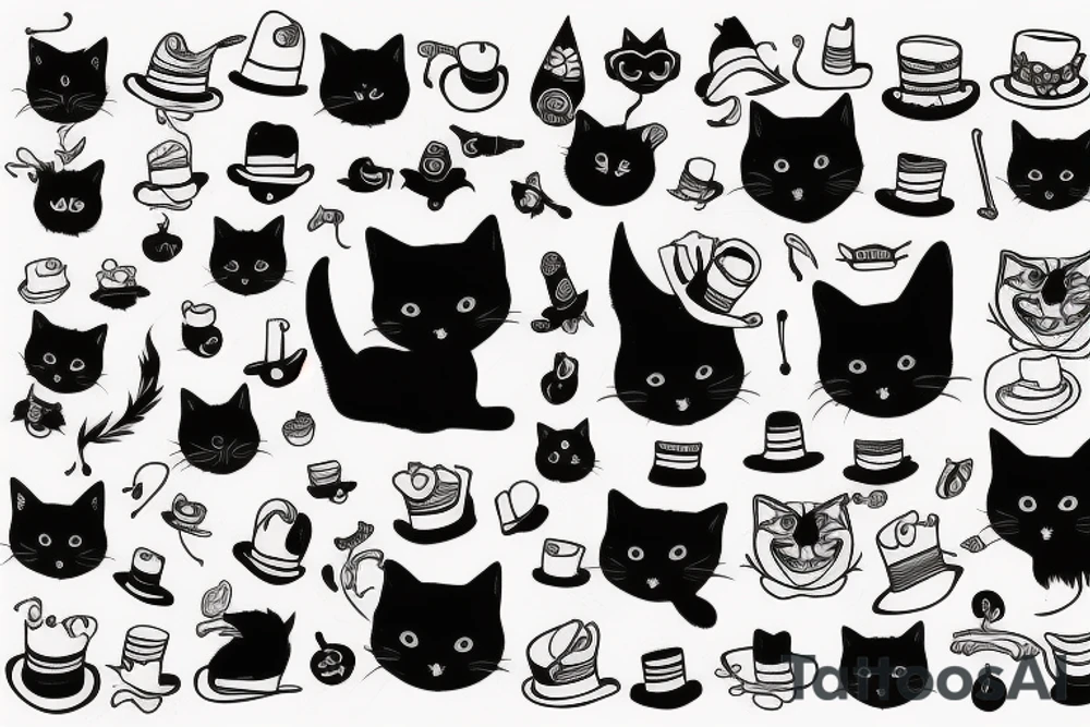 black cat with a funny hat tattoo idea