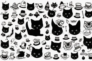 black cat with a funny hat tattoo idea