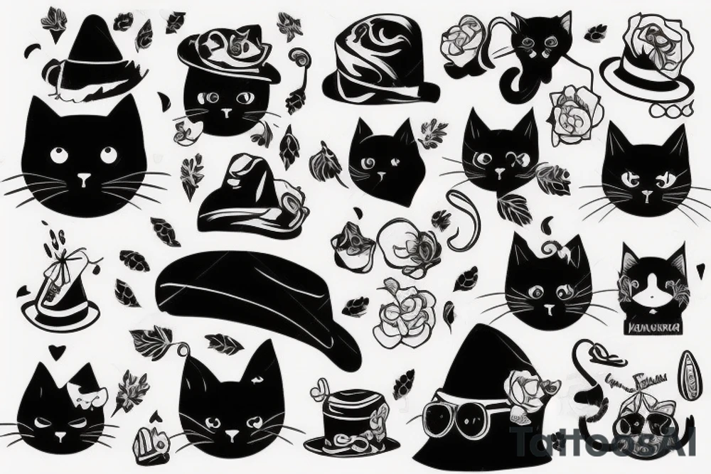 black cat with a funny hat tattoo idea