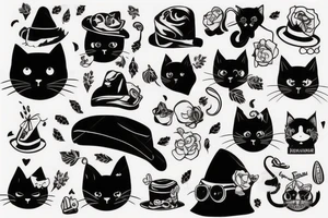 black cat with a funny hat tattoo idea