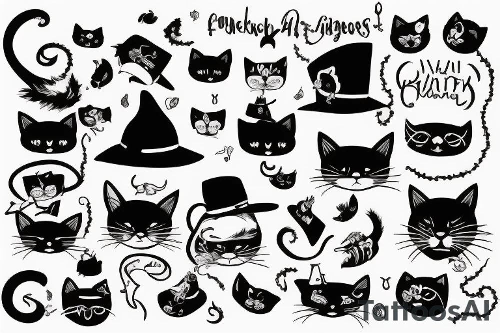 black cat with a funny hat tattoo idea