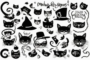 black cat with a funny hat tattoo idea