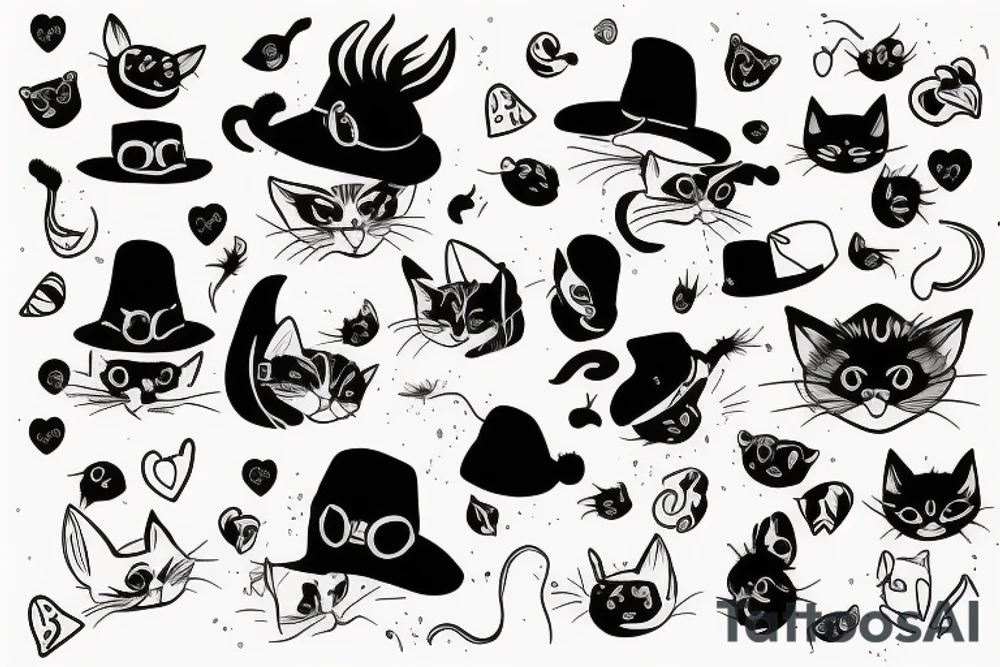 black cat with a funny hat tattoo idea