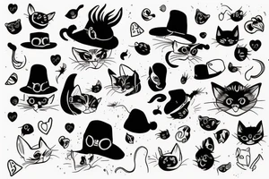 black cat with a funny hat tattoo idea