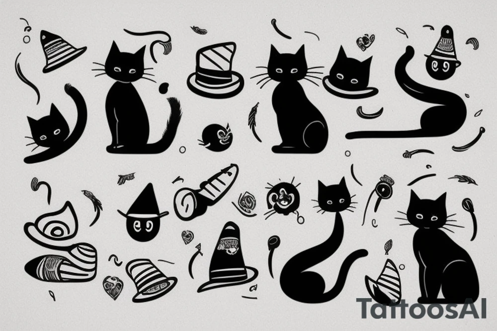 black cat with a funny hat tattoo idea