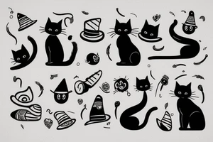 black cat with a funny hat tattoo idea