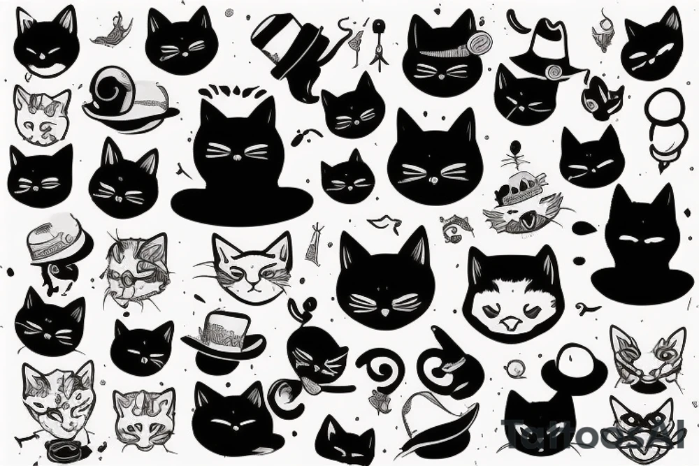 black cat with a funny hat tattoo idea