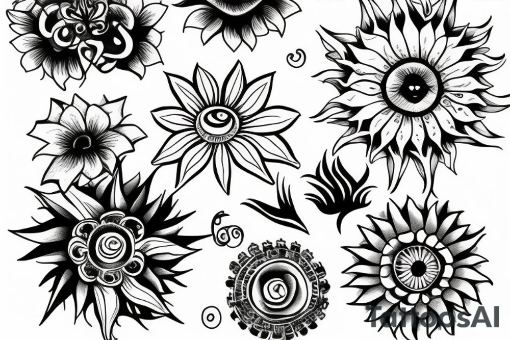 Sun and flower merged tattoo idea